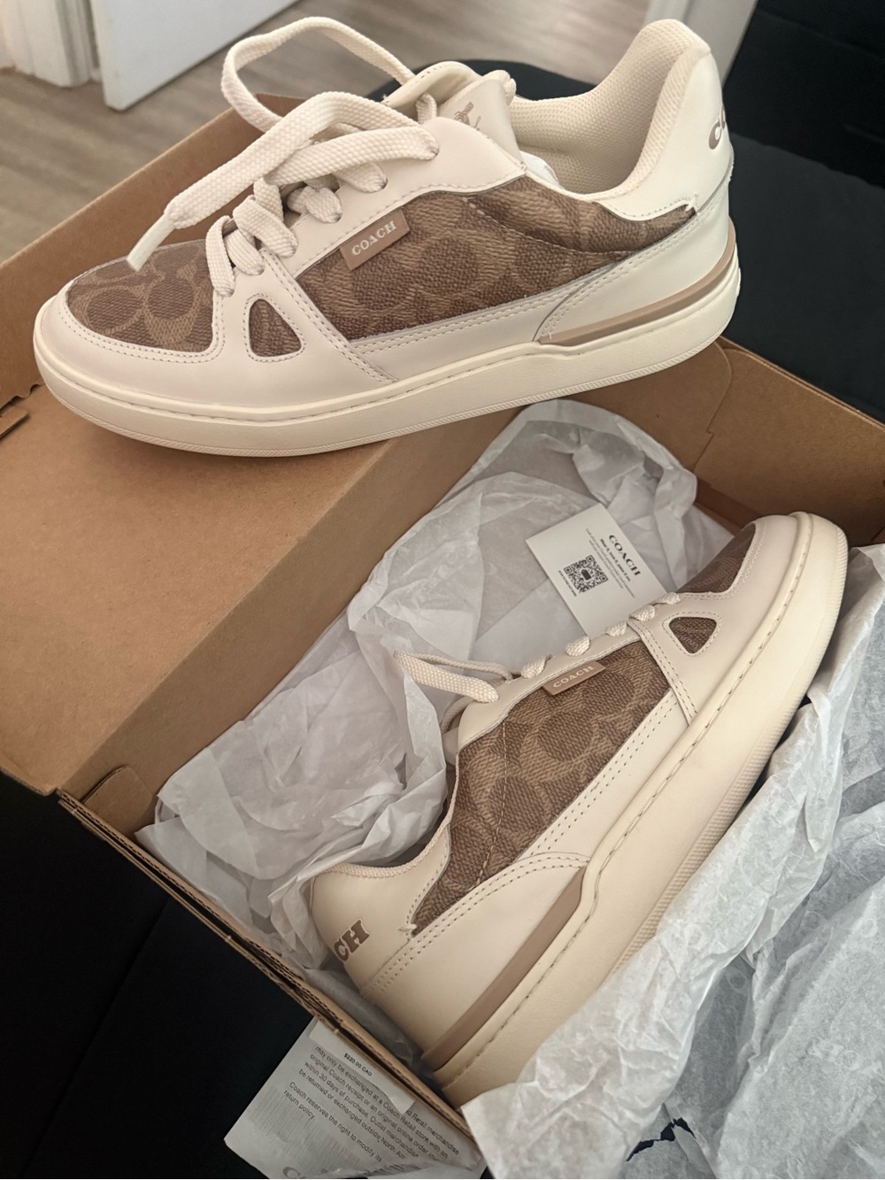 Coach Women’s Low-Top Sneakers in Beige and Cream